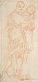Two Standing Men, One Carrying a Lamb, Anonymous, Italian, Roman-Bolognese, 17th century Italian, Red chalk on light tan laid paper