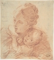 Head and Shoulders of a Mother and Child, Anonymous, Italian, 18th century Italian, Red chalk