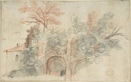 Ruins and Trees, Anonymous, Italian, Roman-Bolognese, 17th century  Italian, Red and black chalk