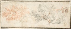 Trees and Houses, Anonymous, Italian, Roman-Bolognese, 17th century  Italian, Black and red chalk on cream paper