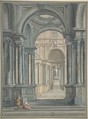 Interior of Temple, Design for Stage Scene, Anonymous, Italian, 18th century Italian, Brush and gouache