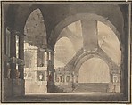 Archways, Design for Stage, Anonymous, Italian, 18th century  Italian, Sepia and India ink wash with red