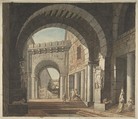 Courtyard, Anonymous, Italian, 18th century  Italian, Watercolor over pen and bistre foundation