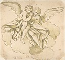 Two Angels, Anonymous, Italian, Roman-Bolognese, 17th century  Italian, Pen and brown ink, brush and green wash, over black chalk on light tan paper
