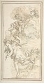 Archangel Holding a Lily in a Landscape with Clouds Bearing Putti (Fragment of a Scene of the Annunciation), Anonymous, Italian, 18th century  Italian, Pen and brown ink; traces of framing outlines in pen and brown ink from the old mount on drawing surface