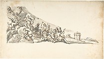 Drawing for a Harpsichord Top, Anonymous, Italian, 18th century Italian, Pen and brown ink, brush and gray wash, over graphite