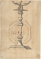 Candlestick with Three Branches, Anonymous, Italian, 18th century, Pen and brown ink, brush and gray wash