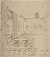 Architectural Elevation, Part of a Ceiling and Balustrade, Anonymous, Italian, 17th or 18th century  Italian, Pen and brown ink and wash