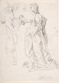 A Man Holding the Hand of a Woman, Another Woman Looking On, Johann Christoph Liska German, Black chalk
