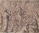 Christ's Entry into Jerusalem, Hans Stutte German, Pen and brown ink, brown wash heightened with white on pinkish paper