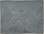 Diana and Endymion, Januarius Zick German, Black and white chalk on blue paper