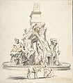 Bernini's Fountain of the Four Rivers in Piazza Navona, Rome, Anonymous, Italian, 18th century  Italian, Pen and brown ink, brush and gray and blue wash, over graphite
