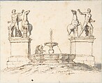 Piazza del Quirinale, Rome, Anonymous, Italian, 18th century  Italian, Pen and brown ink, brush and gray wash, over black chalk