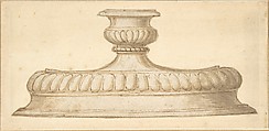 Design for a Decorated Base of a Candlestick Holder, Giulio Romano Italian, Pen and brown ink, brush and brown wash. Design silhouetted