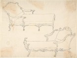 Two Design Drawings for Day-Beds, Anonymous, Italian, 18th century  Italian, Pen and gray ink over black chalk on cream laid paper