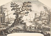 Landscape Drawing for a Wall-Decoration, Anonymous, Italian, 18th century  Italian, Pen and brown ink, brush with brown and gray wash, over black chalk? on cream laid paper. Fragments of framing lines in pen and brown ink.  Irregular format: top and bottom arched