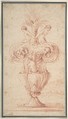 Vase with Two Female Hybrid Figures, Anonymous, French, 18th century French, Red-brown ink