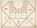 Design for a Ceiling in Pompeian Style, Anonymous, Italian, 18th century  Italian, Pen and red ink, brush and yellow, green, blue, red, and gray watercolor, over lead or graphite