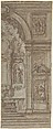 Right Half of a Wall Elevation with a Church Altar, Anonymous, Italian, 18th century  Italian, Pen and brown ink, brush and brown wash, over black chalk, highlighted with white gouache; some stylus-ruled construction