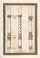 Four Designs for Pillars, Anonymous, Italian, 18th century Italian, Pen and ink and wash