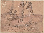 Two Children Playing with a Ball, Peter Flötner (German, Thurgau 1485–1546 Nuremberg), Pen and brown ink, brush and brown wash, heightened with white bodycolor