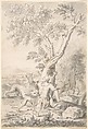A Man under a Tree Bitten by a Lion while his Horse Escapes, Mathais Füssli the Elder (Swiss, Zurich 1598–1665 Zurich), Pen and gray ink, brush and gray wash