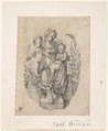 A Seated Personification of Charity with two Children, Jost Amman  Swiss, Pen and black ink