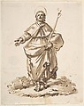 Sketch of a Standing Male Saint, Anonymous, Italian, North Italy, 18th century  Italian, Pen and bistre with brown washes
