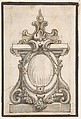 Design for a Cartouche with an Oval Compartment, Anonymous, Italian, 18th century  Italian, Pen and brown ink, brush with brown and gray wash, over black chalk (?); framing lines in brown ink