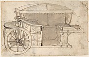 Design for a Carriage, Anonymous, Italian, 18th century  Italian, Pen and brown ink, brush and brown wash, over black chalk