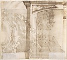 Design for an Overdoor Decoration (?) (recto); Part of a Doorway (verso), Anonymous, Italian, Bolognese, 18th century, Pen and brown ink, brush and wash, over black chalk (recto); pen and brown ink (verso)