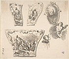 Various Designs for Parts of a Carriage, Anonymous, Italian, 18th century  Italian, Pen and brown ink, brush and gray wash