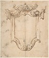 Design for a Cartouche, Anonymous, Italian, 18th century  Italian, Pen and brown ink, brush and brown wash, over black chalk, with traces of red chalk