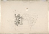 Ornamental Design with Acanthus Leaves (recto); Capital (verso), Anonymous, Italian, 18th century, Ink and gray wash