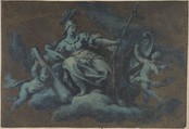Allegorical Figure of Force, Anonymous, Italian, 18th century  Italian, Blue and cream oil paint on paper