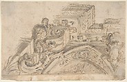 Design for the Corner of a Painted Ceiling seen in  Perspective, Anonymous, Italian, Piedmontese, 18th century  Italian, Pen and brown ink, brush and brown wash, over leadpoint or graphite