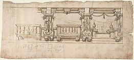 Ornamental Design for a Loggia or Frieze (?), Anonymous, Italian, Piedmontese, 18th century  Italian, Pen and brown ink, brush and brown wash, over leadpoint or graphite, with ruled construction