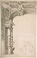 One Half of a Design for an Arch, With a Figural Sketch Pasted at lower right, Anonymous, Italian, Piedmontese, 18th century  Italian, Pen and brown ink, brush and green wash, over leadpoint or graphite (recto); red chalk (verso)