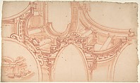 Project for a painted ceiling, Anonymous, Italian, Piedmontese, 18th century Italian, Red chalk, brush and red chalk wash over red chalk, with ruled and compass construction