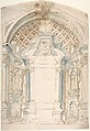 Project for the decoration of an Altar, Anonymous, Italian, Piedmontese, 18th century  Italian, Pen and brown ink, brush and brown, blue and yellow wash, over leadpoint, with ruled construction