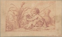 A Fishing Putto, Sophia Blesendorf (German, active late 17th century), Red chalk
