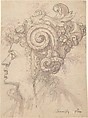 Head of a Woman with Helmet Looking Left, Circle of Francesco Salviati (Francesco de' Rossi) (Italian, Florence 1510–1563 Rome) (?), Pen and brown ink, brush and pink wash, over graphite