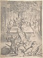 The Sack of Troy: Pyrrhus Killing Priam, Franz Cleyn  German, Black chalk and gray wash; incised for transfer; framing lines in graphite; verso treated with red chalk for transfer