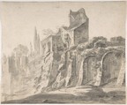 Ruins on the Palatine in Rome, Johann Anton Eismann (Austrian, Salzburg ca. 1604–ca. 1698 Venice), brush and gray ink, over black chalk