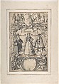 Design for Stained Glass, Hans Ganting the Younger Swiss, Pen and black ink, brush and gray wash, bandroll inscription in pen and brown ink. Laid down on paper mount with brown framing lines.