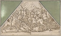 Battle Scene, Hans Heinrich Waegmann  Swiss, Pen and dark brown ink, brush and brown wash, over black chalk. Framing line in dark brown ink.
