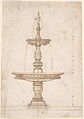 Design for a Table Fountain, Anonymous, German, 16th century (Munich?), Pen and brown ink and brown wash over black chalk