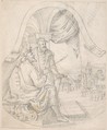 Design for an Illustration: King and Courtier against a Landscape, Anonymous, German, 19th century  German, Graphite on laid paper