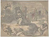 Christ in the Garden of Gethsemane (Matthew 26:36-46), Anonymous, German, 16th century, Pen and black ink over underdrawing in gray and brown ink, brush and gray wash