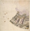 Design for One Eighth of an Illusionistic Ceiling of a Dome, Anonymous, Italian, Piedmontese, 18th century  Italian, Pen and gray ink, brush and watercolor, over graphite, with ruled construction